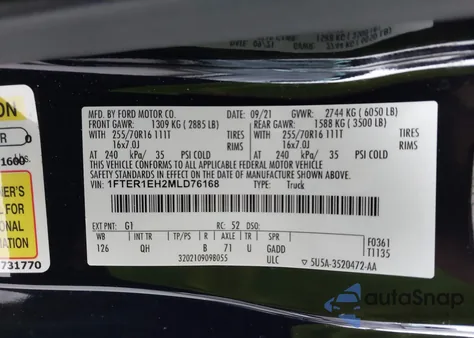 2021 Ford Ranger Xl from USA, damaged, VIN 1FTER1EH2MLD76168